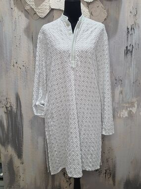 Melange Mint Green And White Textured Long-Sleeve Tunic Dress With Sparkle